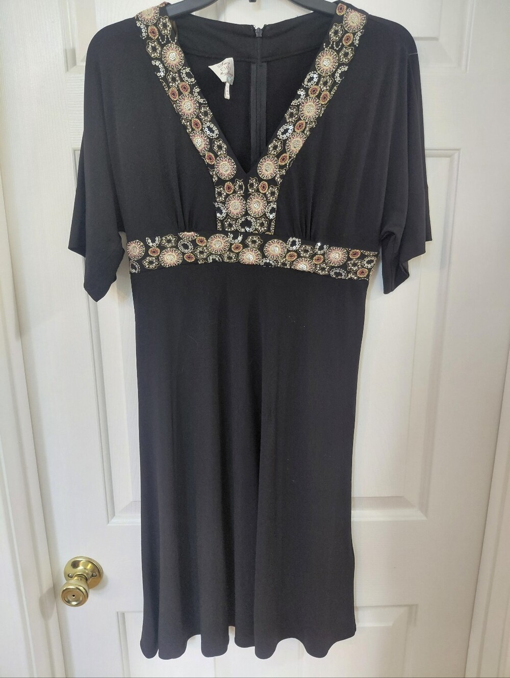 Suzi Chin for Maggy Boutique Black Midi Dress with Beaded Trim